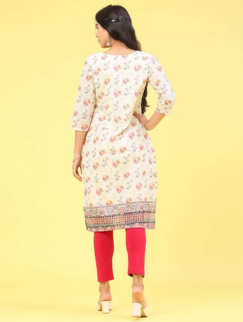 women floral printed three quarter sleeve straight kurta - 22035976 -  Standard Image - 3