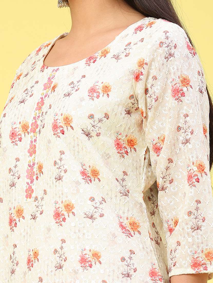 women floral printed three quarter sleeve straight kurta - 22035976 -  Standard Image - 5