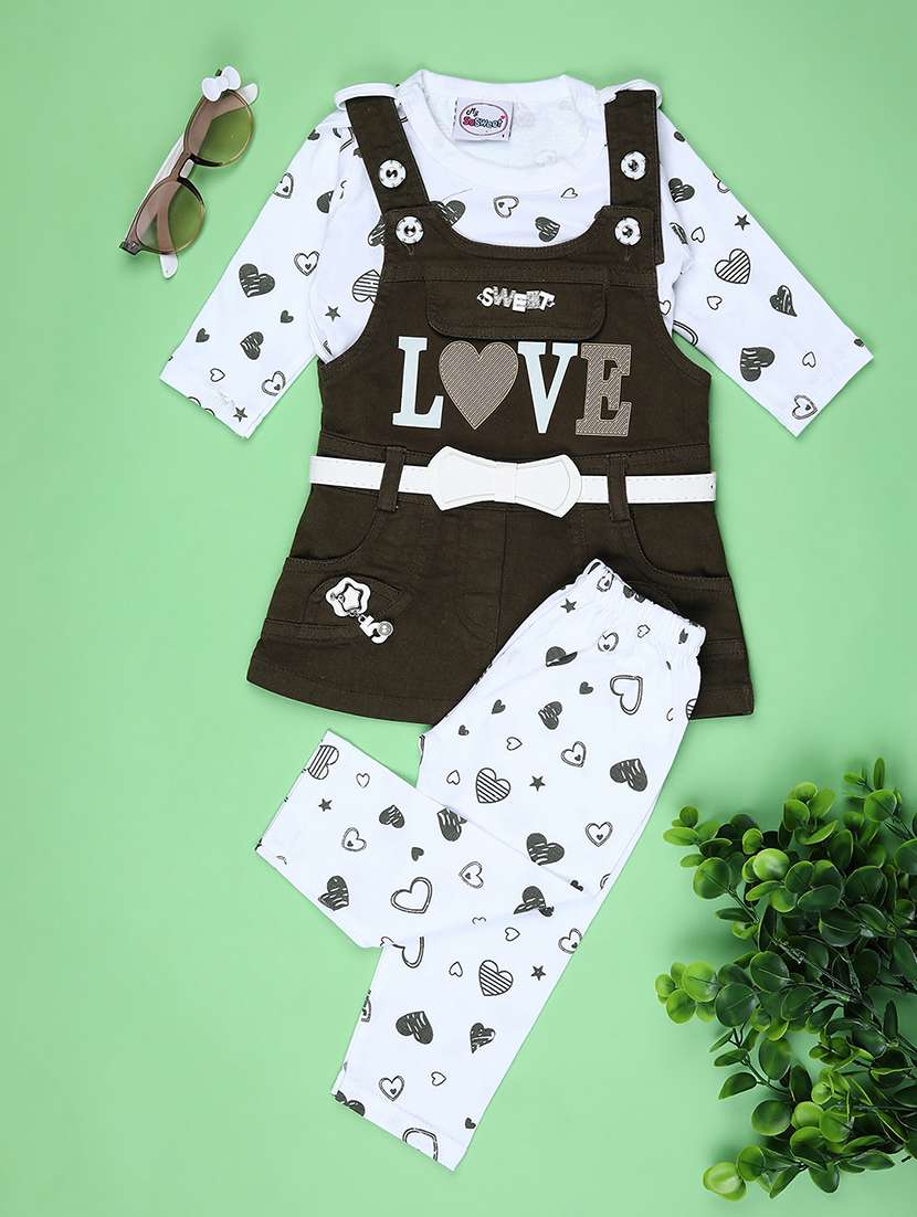 girls printed round neck full length set