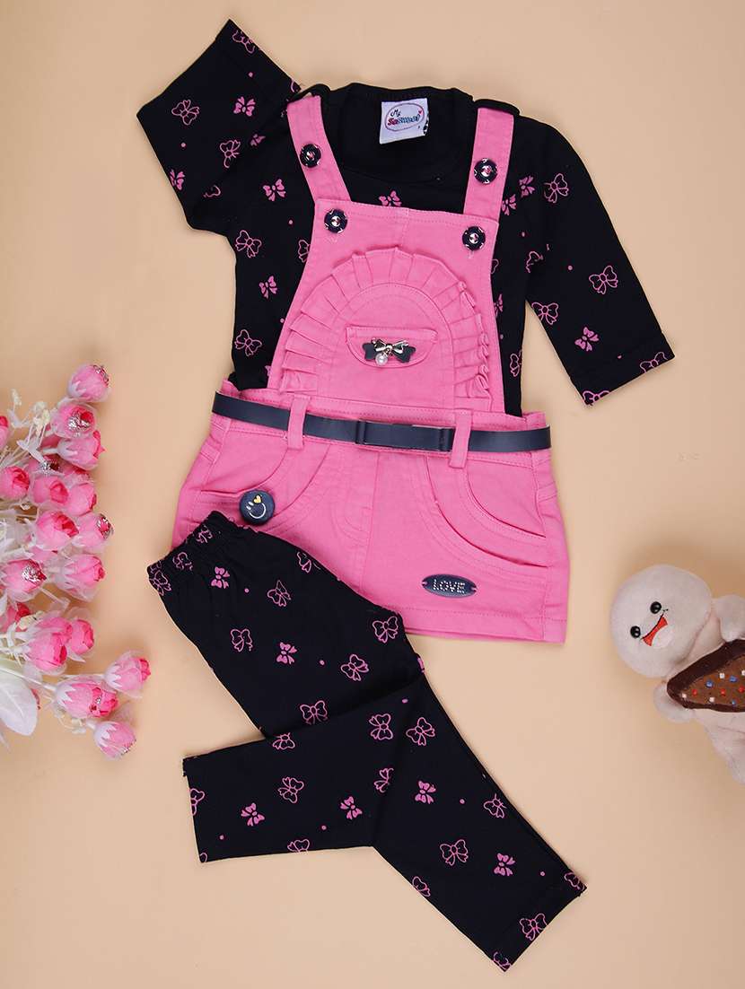 girls printed round neck full length set