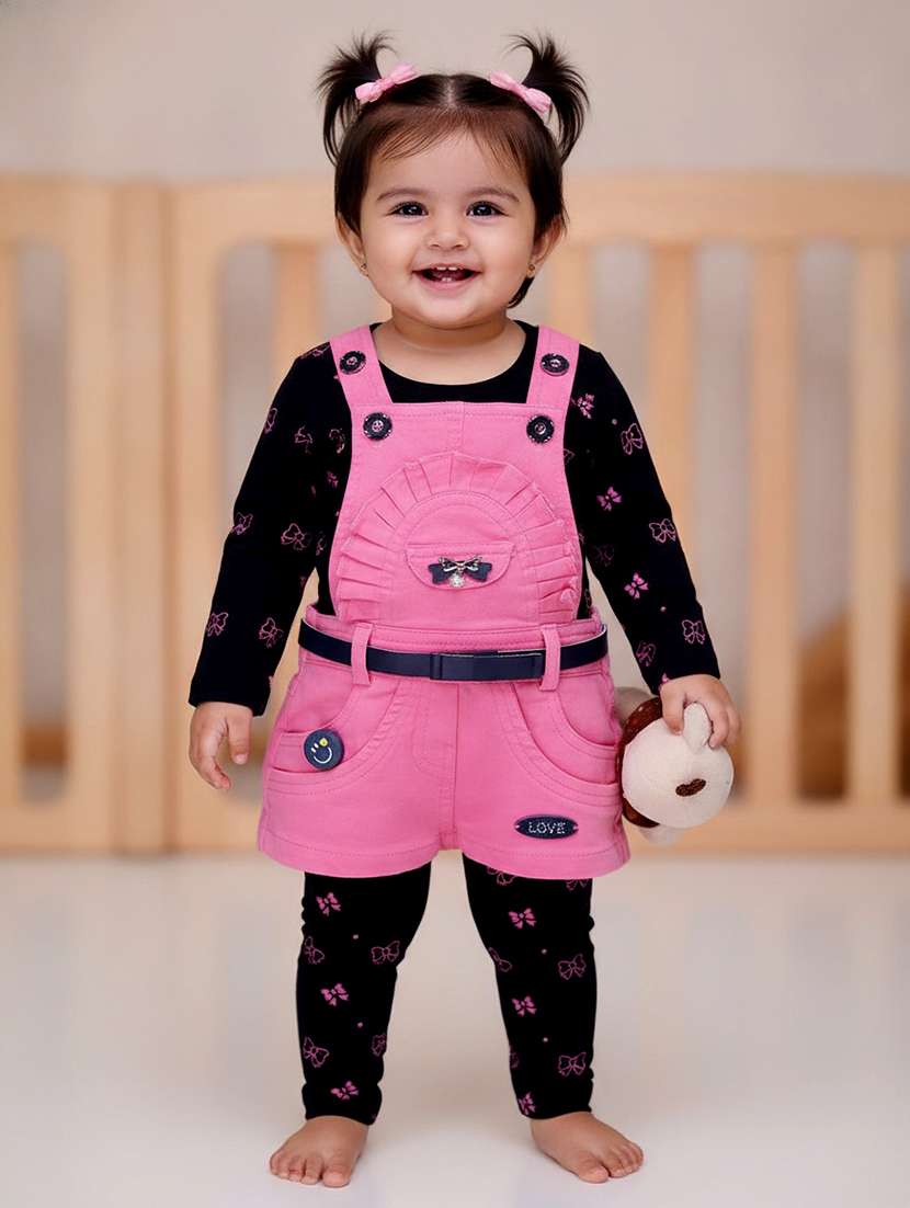 girls printed round neck full length set