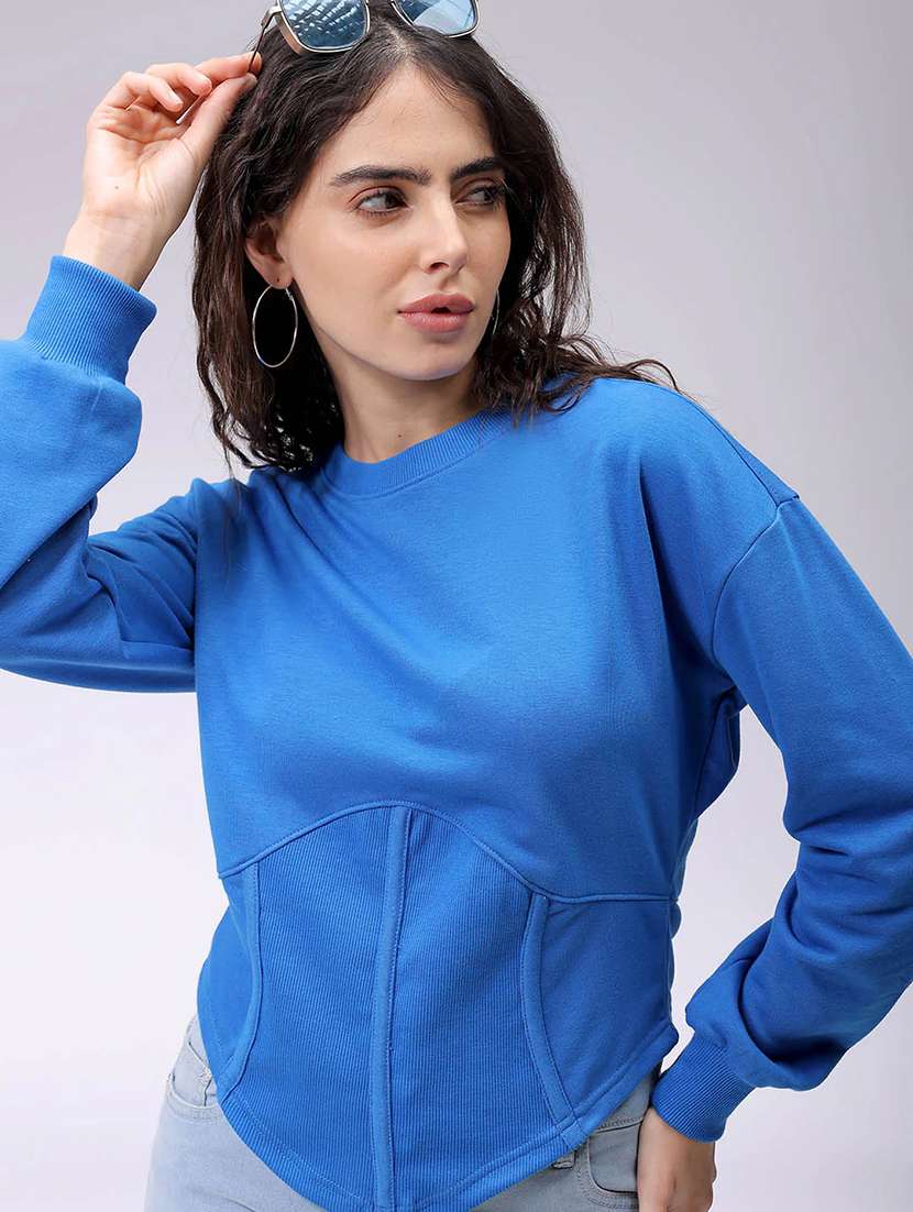 blue fleece placement print sweatshirt - 22036501 - Zoom Image - 0