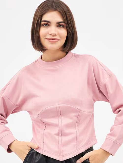 women pink solid long sleeve sweatshirt - 22036502 - Standard Image - 0