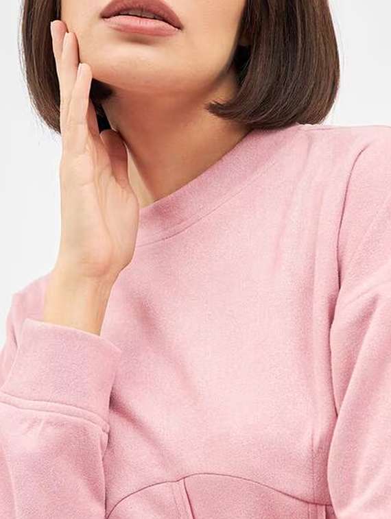 women pink solid long sleeve sweatshirt - 22036502 - Standard Image - 3