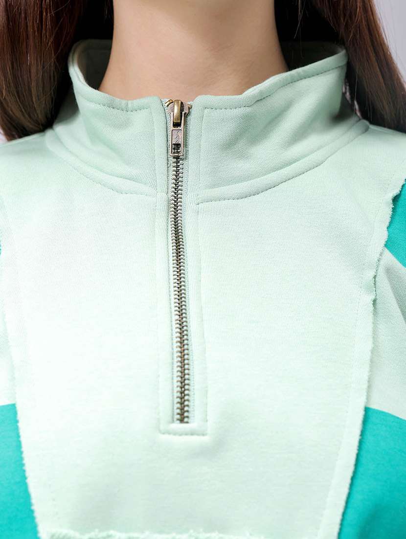 women striped stand collar cropped sweatshirt - 22036503 - Standard Image - 3