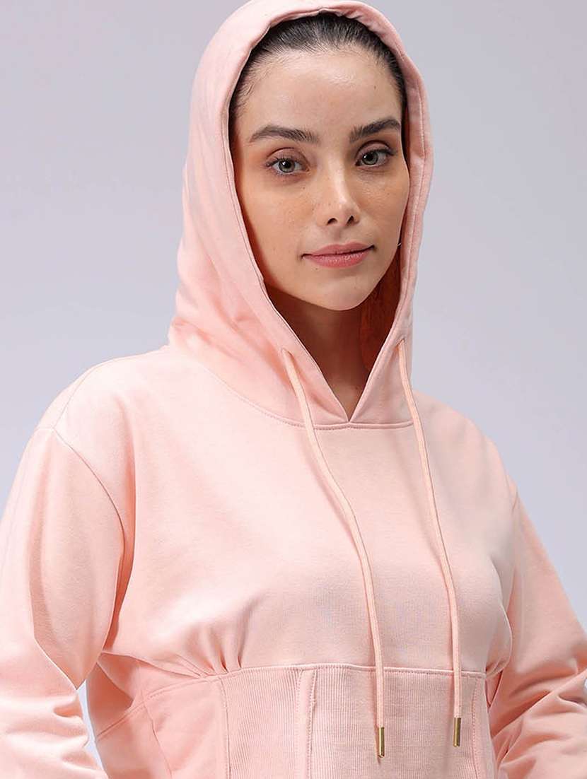 women solid long sleeve hooded cropped sweatshirt - 22036507 - Standard Image - 3