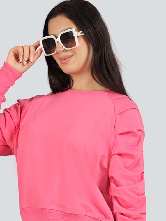 women pink solid long sleeve sweatshirt