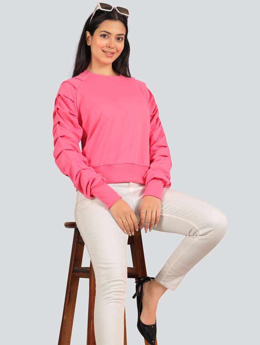 women pink solid long sleeve sweatshirt - 22036508 - Standard Image - 3