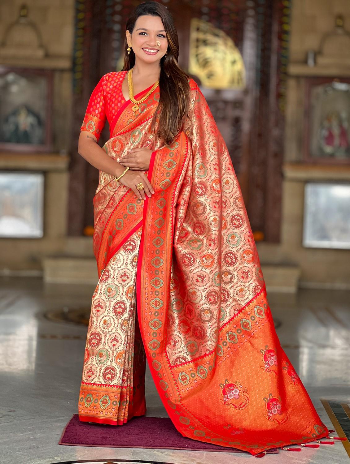women self design banarasi saree with blouse