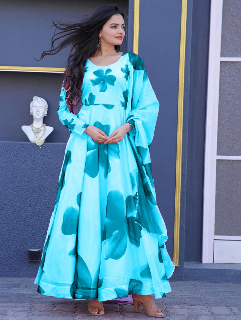 women floral print long sleeve anarkali kurta and dupatta set