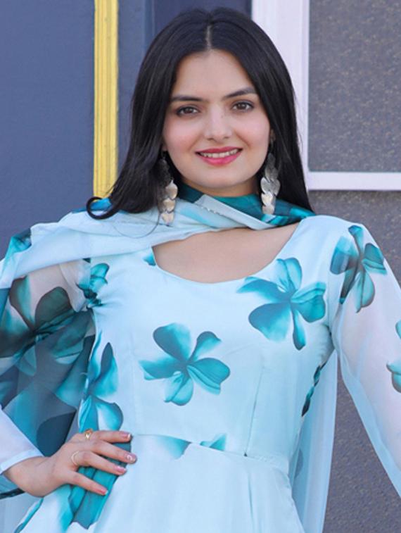 women floral print long sleeve anarkali kurta and dupatta set - 22036629 - Standard Image - 3