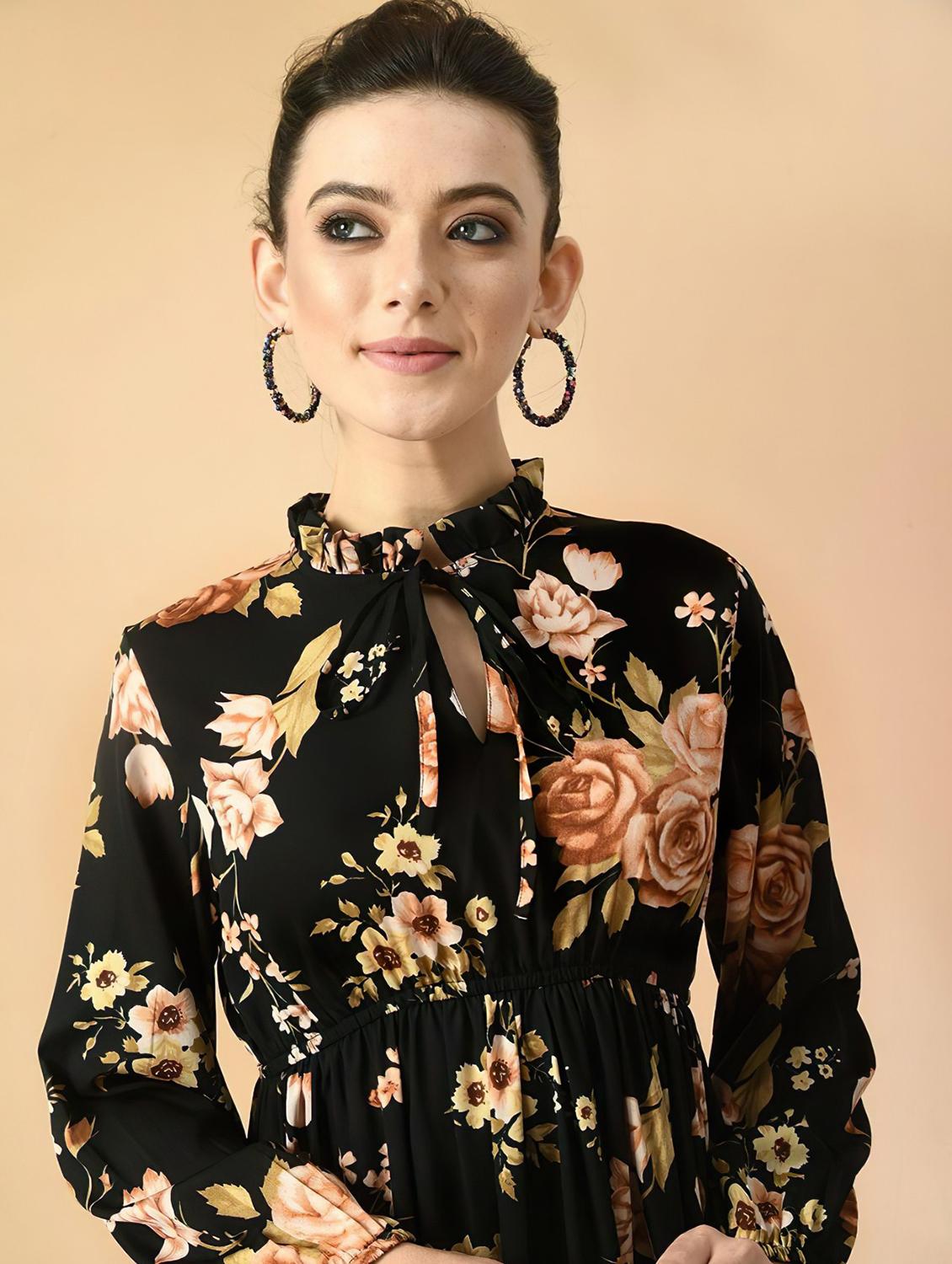women floral print long sleeve tiered dress - 22036667 - Standard Image - 3