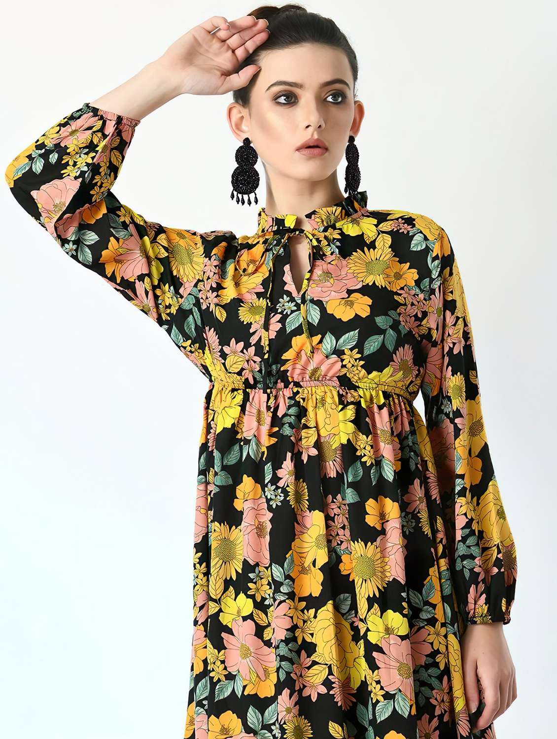 women floral print long sleeve tiered dress - 22036669 -  Standard Image - 3