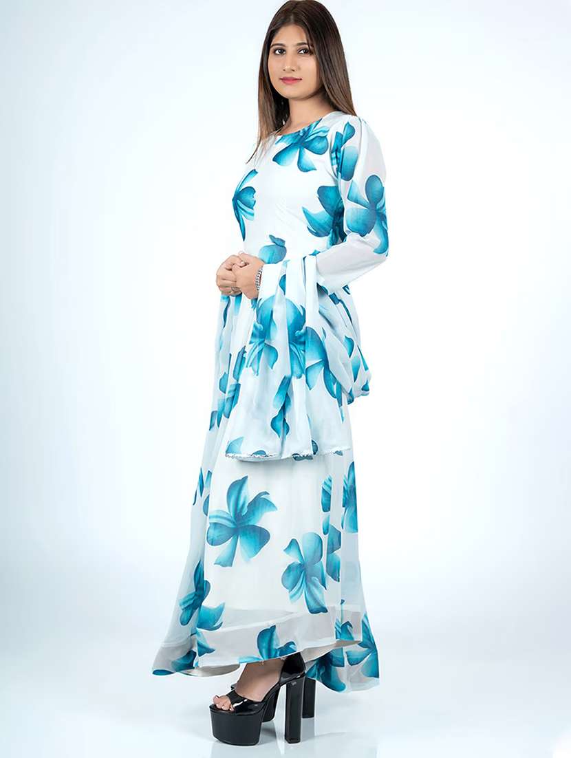 women floral printed long sleeve kurta dupatta set