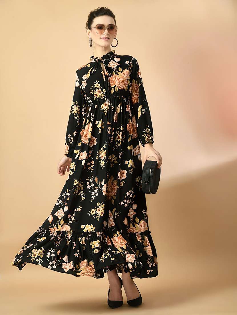 women floral printed long sleeve tiered maxi dress - 22036717 - Zoom Image - 0