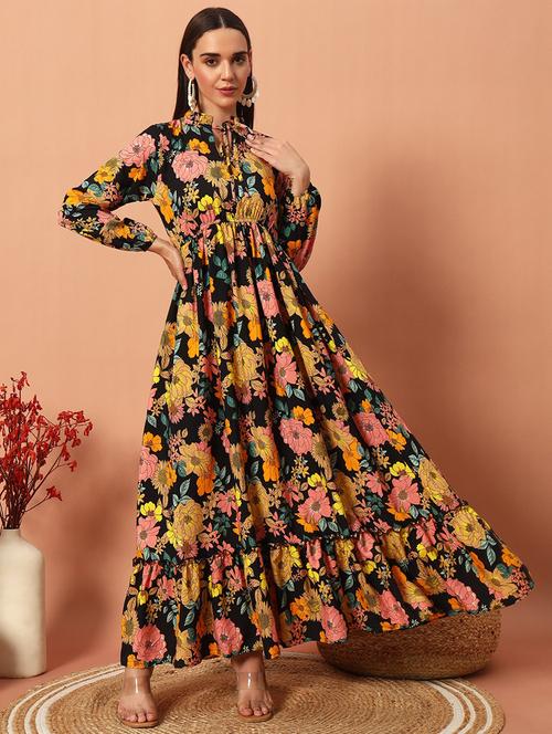 yellow polyseter fit & flare gown - 22036731 - Standard Image - 0