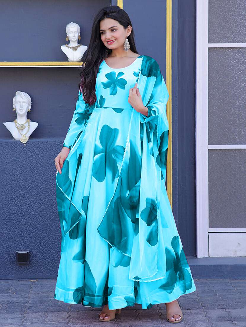 women floral printed long sleeve kurta dupatta set