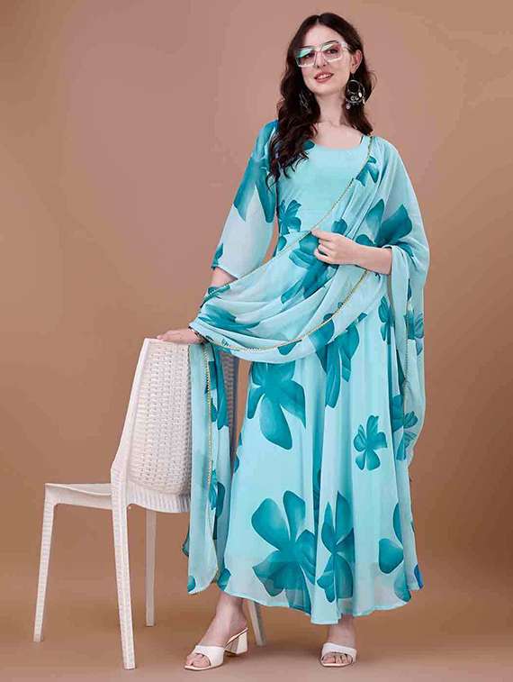 women floral printed long sleeve kurta dupatta set