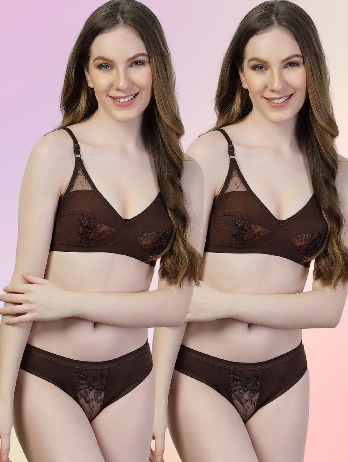 women pack of 2 solid bras and panty set