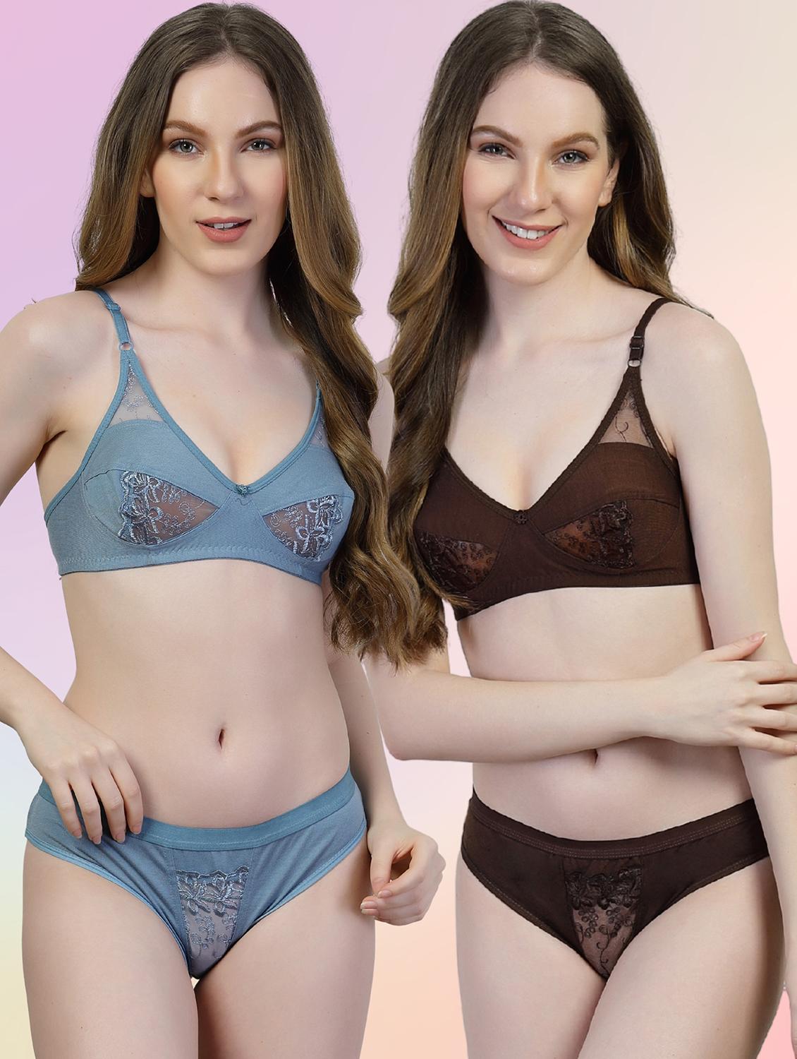 women pack of 2 solid bras and panty set