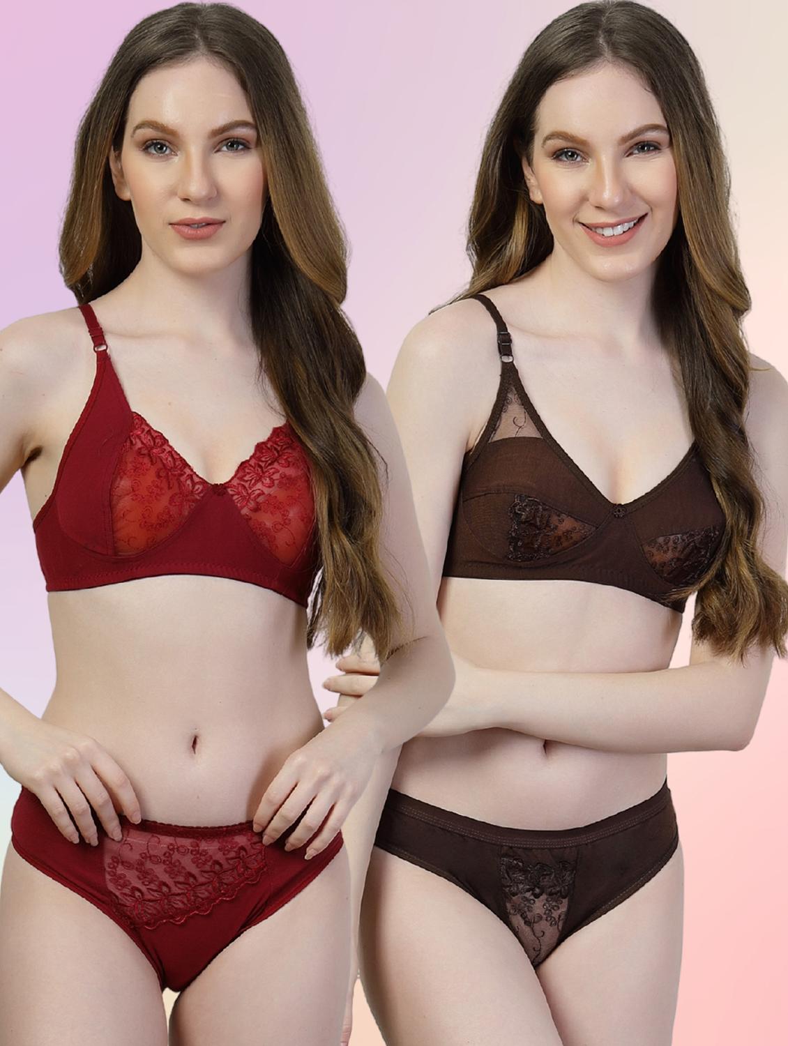 women pack of 2 solid bras and panty set