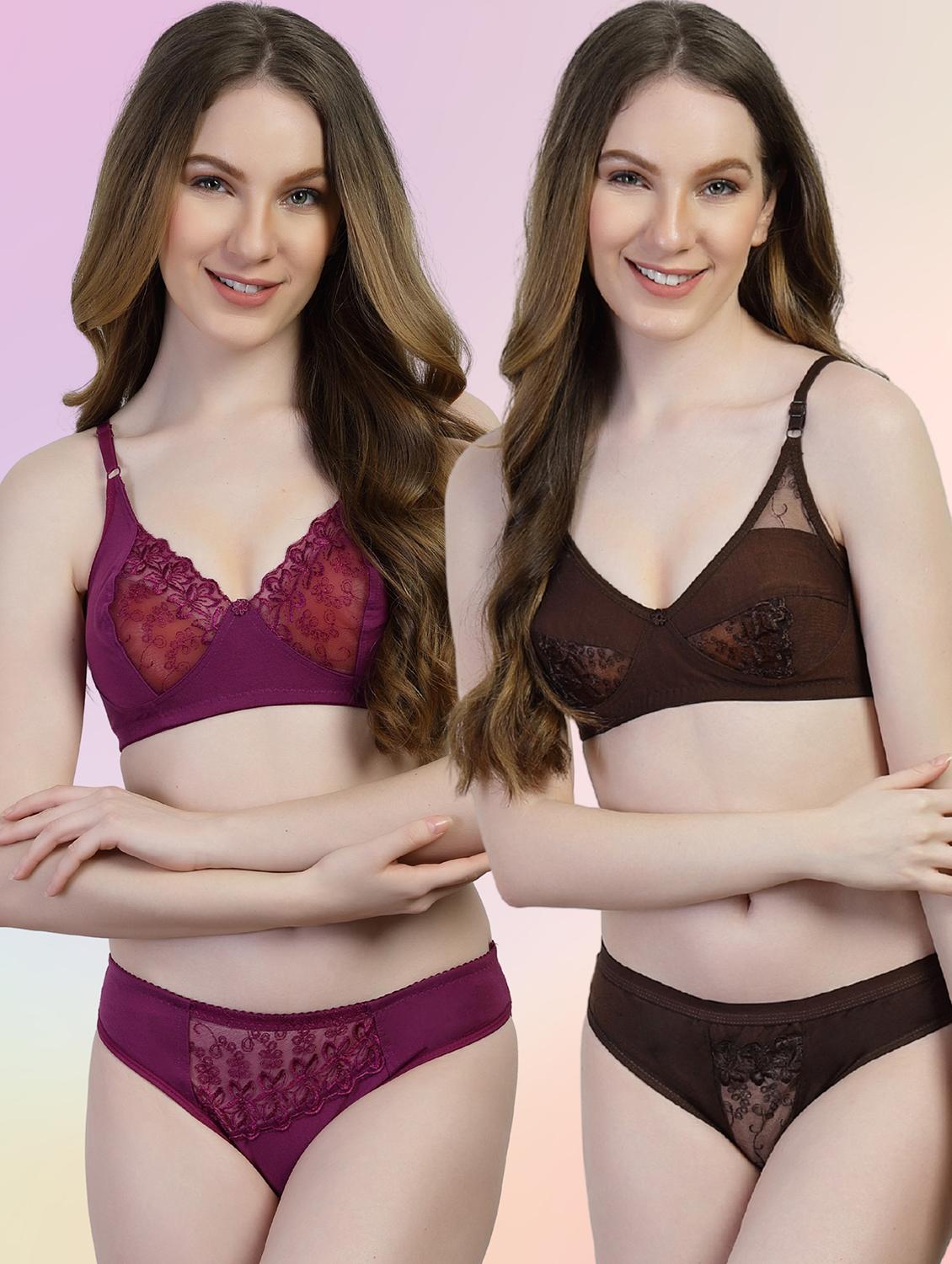 women pack of 2 solid bras and panty set