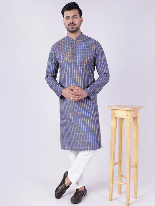men checkered long sleeve kurta and pyjama set - 22036920 -  Standard Image - 0