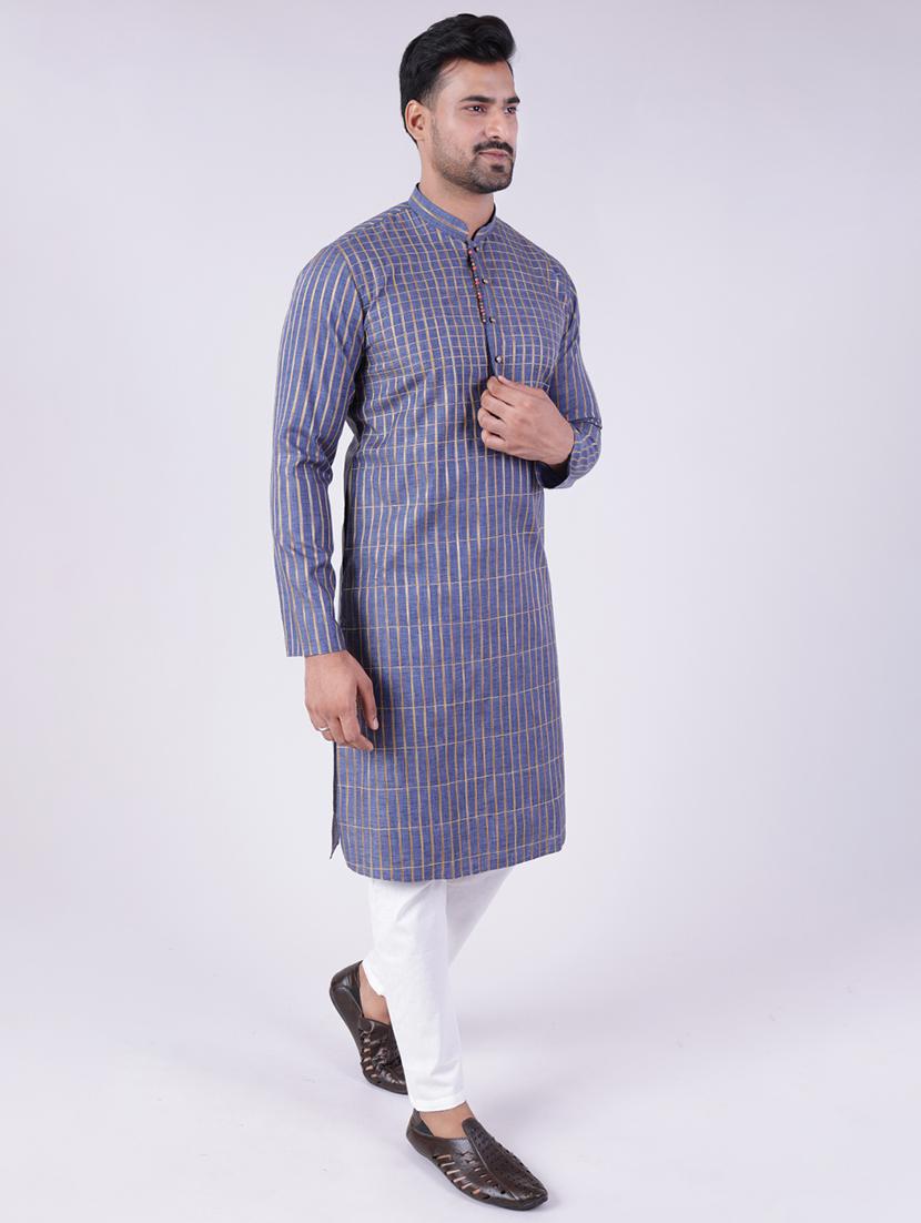 men checkered long sleeve kurta and pyjama set - 22036920 - Standard Image - 3