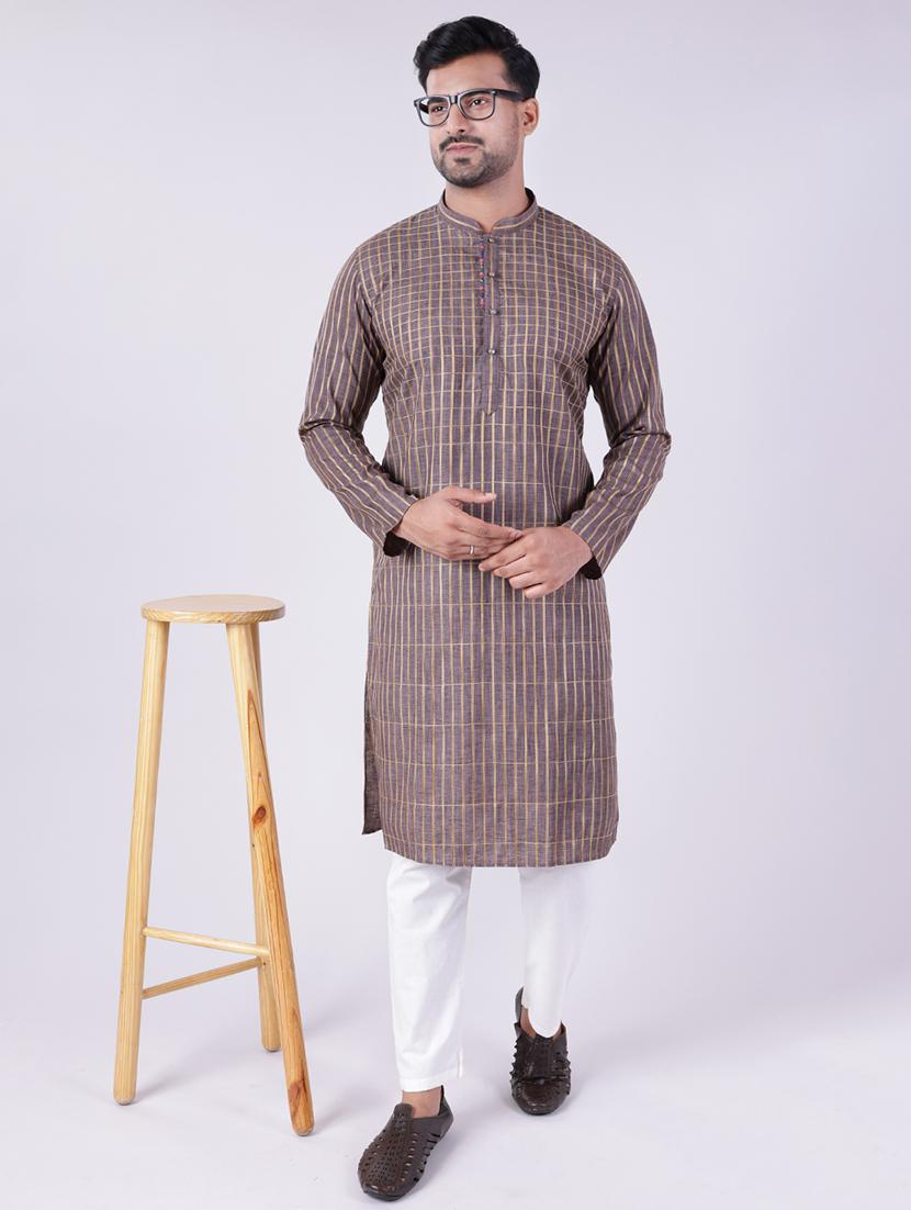 men checkered long sleeve kurta and pyjama set - 22036921 -  Zoom Image - 0