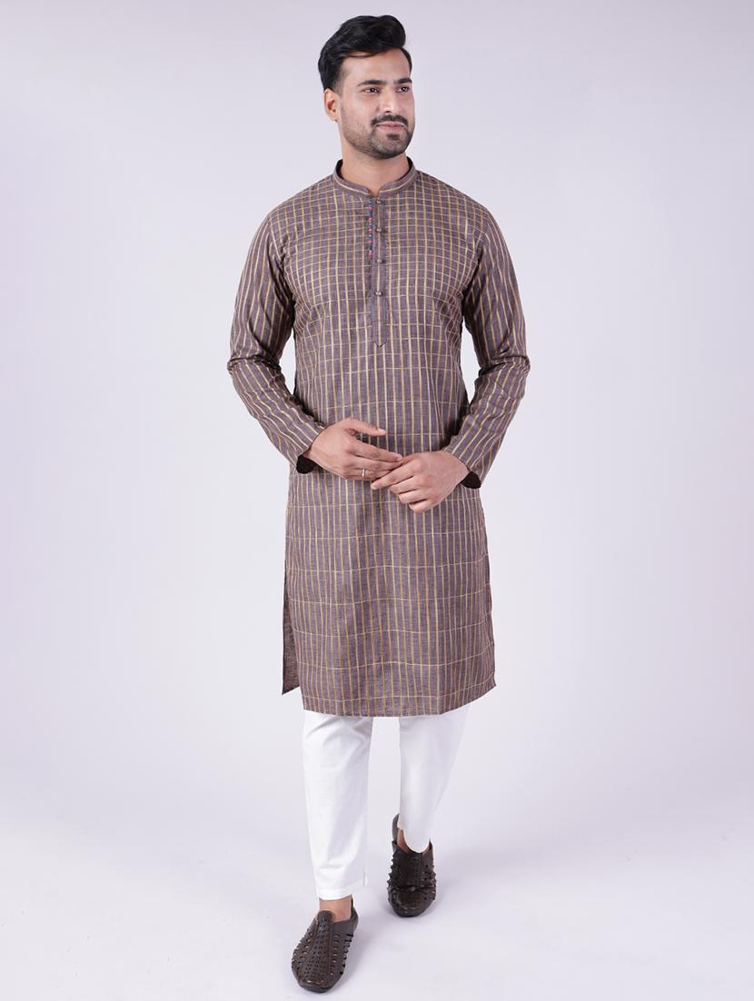 men checkered long sleeve kurta and pyjama set - 22036921 - Standard Image - 3