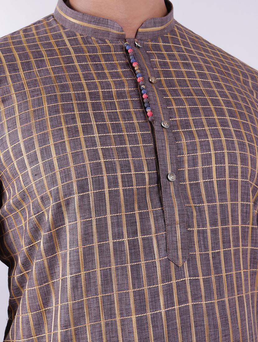 men checkered long sleeve kurta and pyjama set - 22036921 - Standard Image - 5