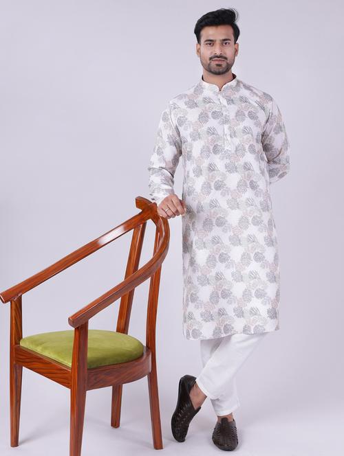 men printed long sleeve kurta and pyjama set - 22036922 -  Standard Image - 0