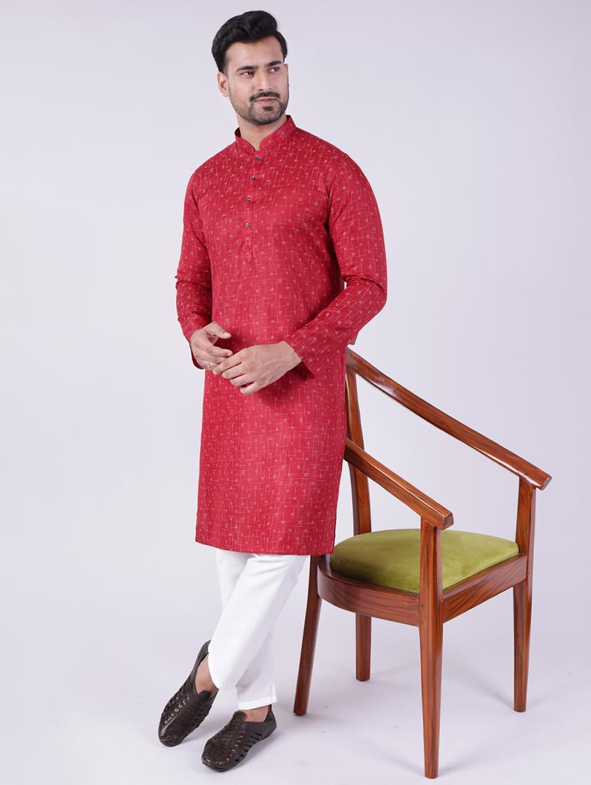 men printed long sleeve kurta and pyjama set