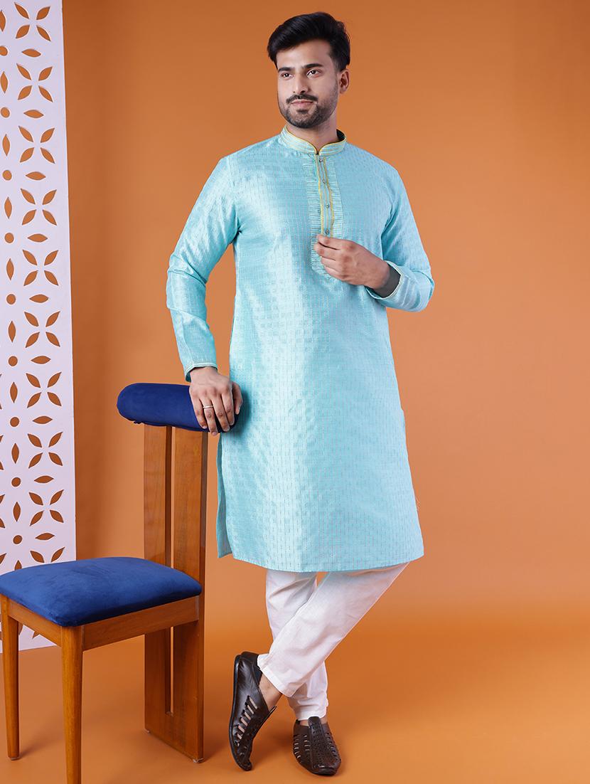 men self designed long sleeve kurta and pyjama set - 22036926 - Standard Image - 3