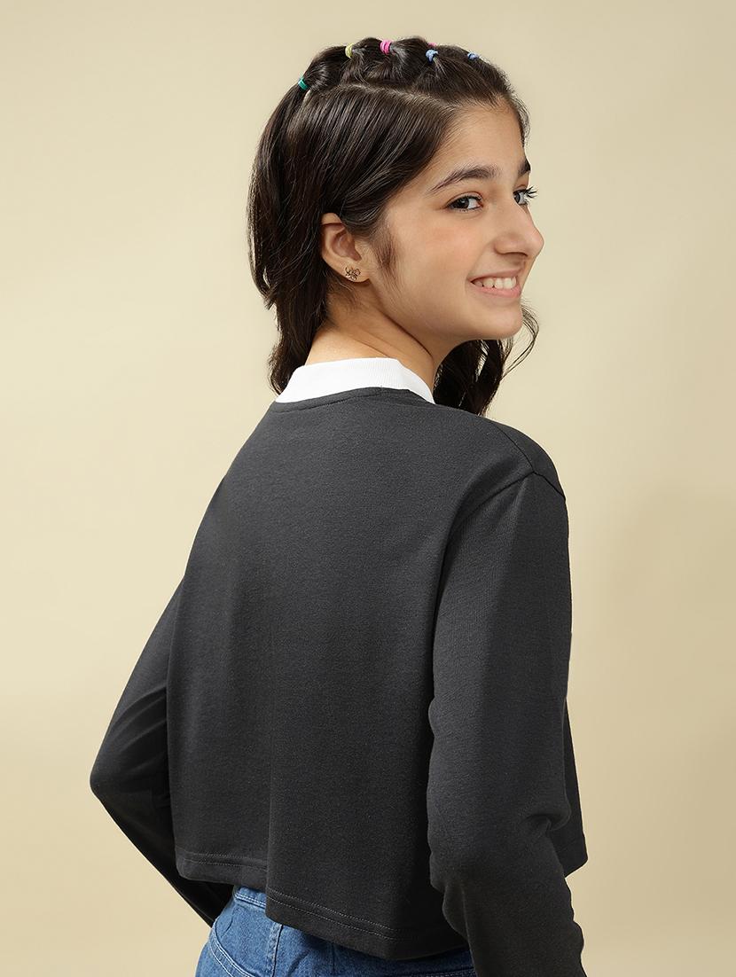 girls printed long sleeve crop top - 22036934 - Standard Image - 3