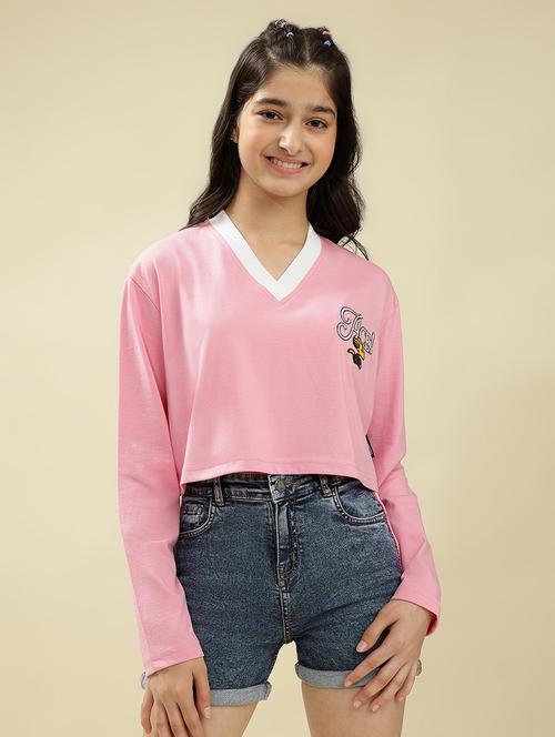 girls printed long sleeve crop top - 22036935 - Standard Image - 0
