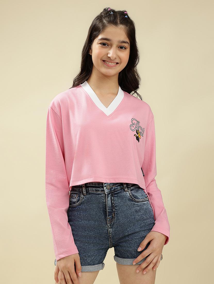 girls printed long sleeve crop top