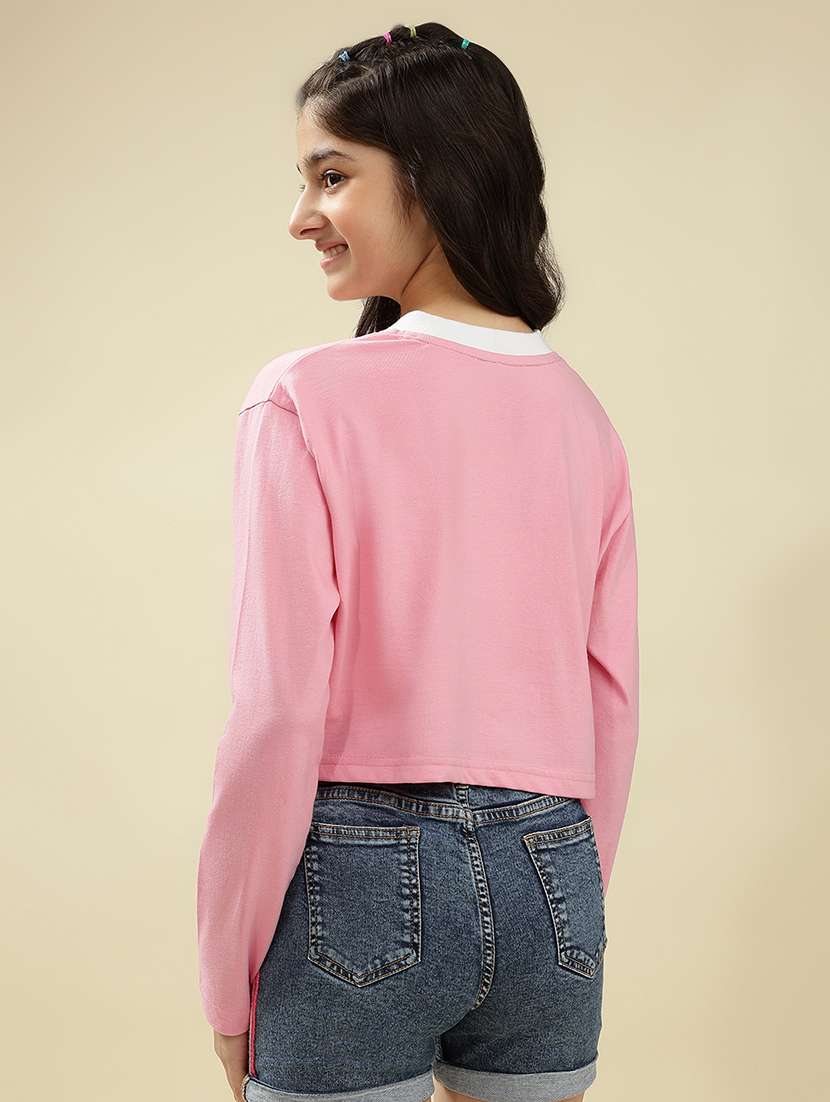 girls printed long sleeve crop top - 22036935 - Standard Image - 3