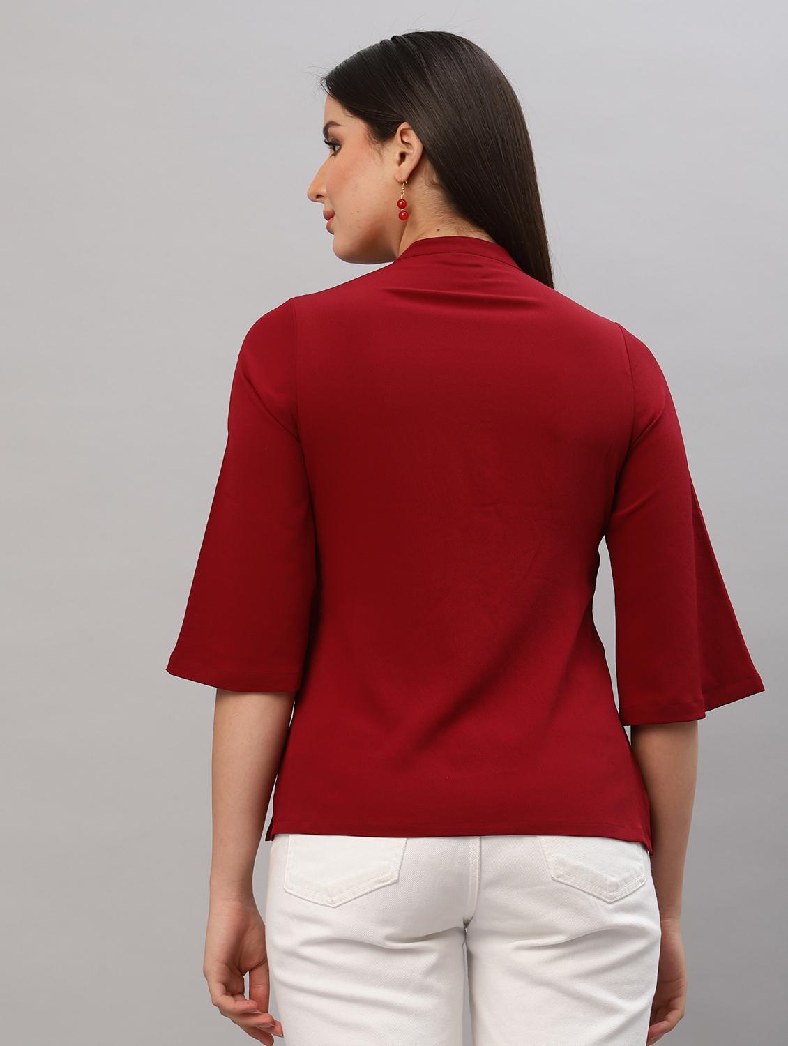 women maroon solid mandarin neck regular top - 22036964 - Standard Image - 3