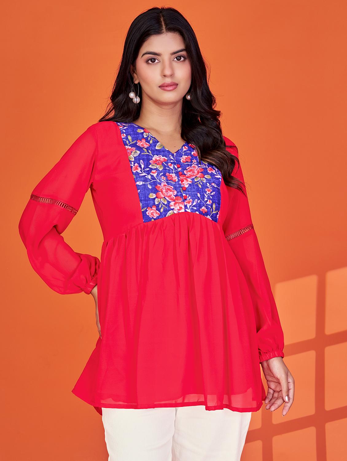 women floral print long sleeve flared tunic