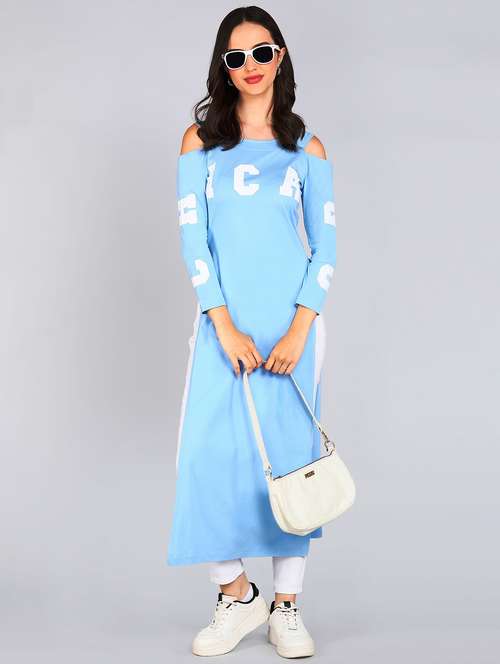 women printed cold shoulder high slit tunic - 22036978 -  Standard Image - 0