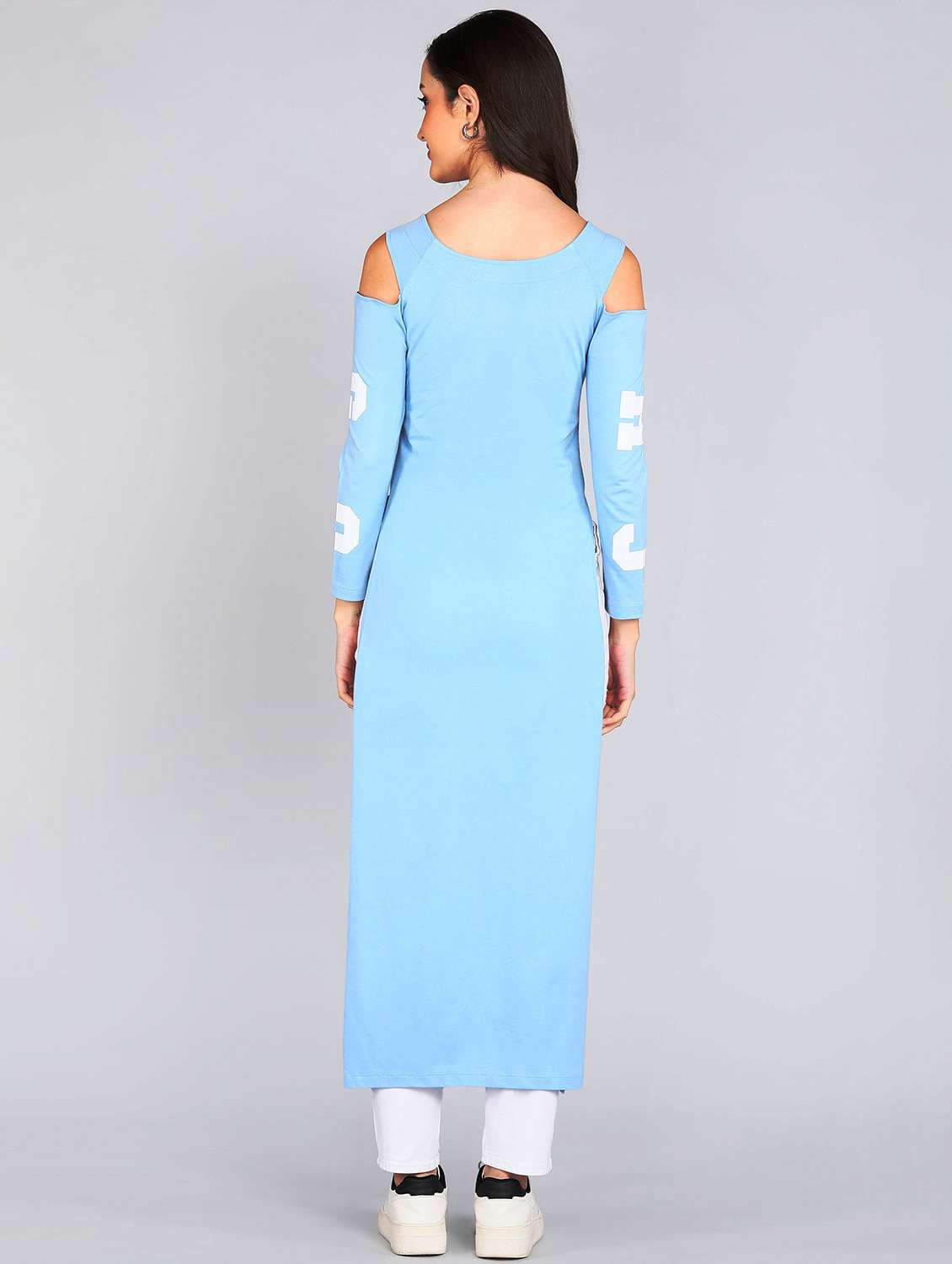 women printed cold shoulder high slit tunic - 22036978 - Standard Image - 3