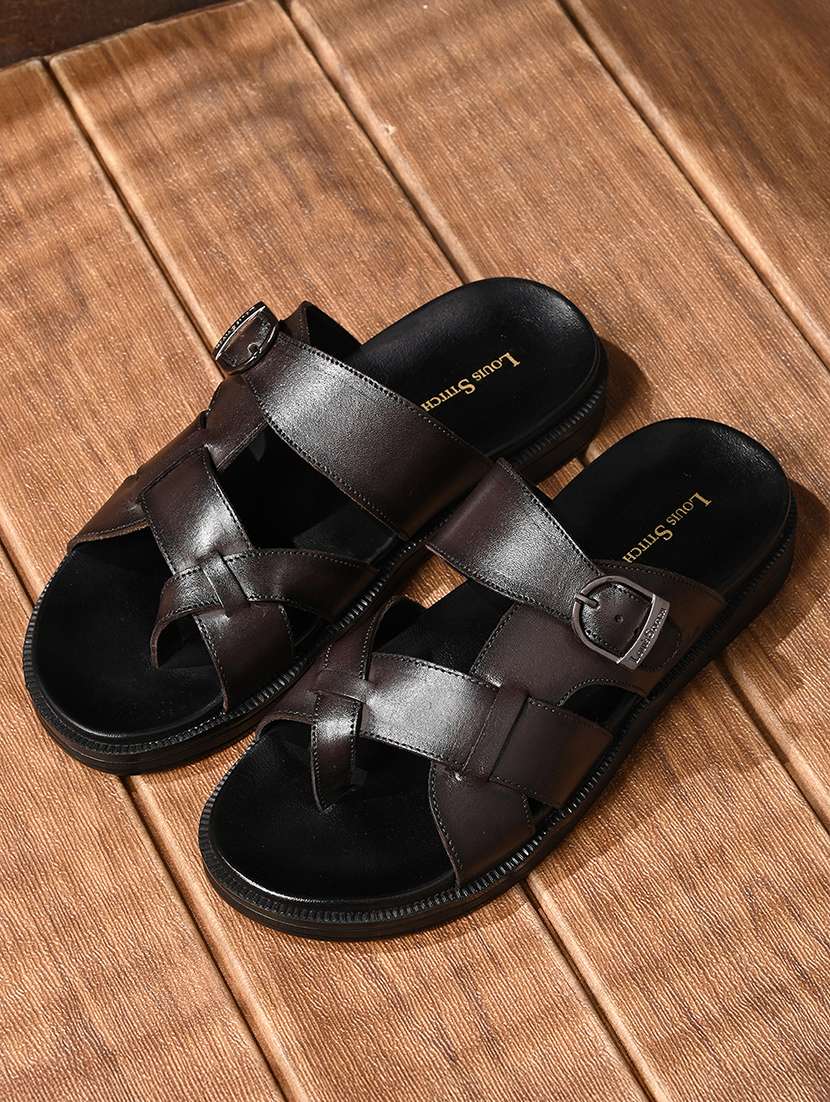 men brown slip on sandal