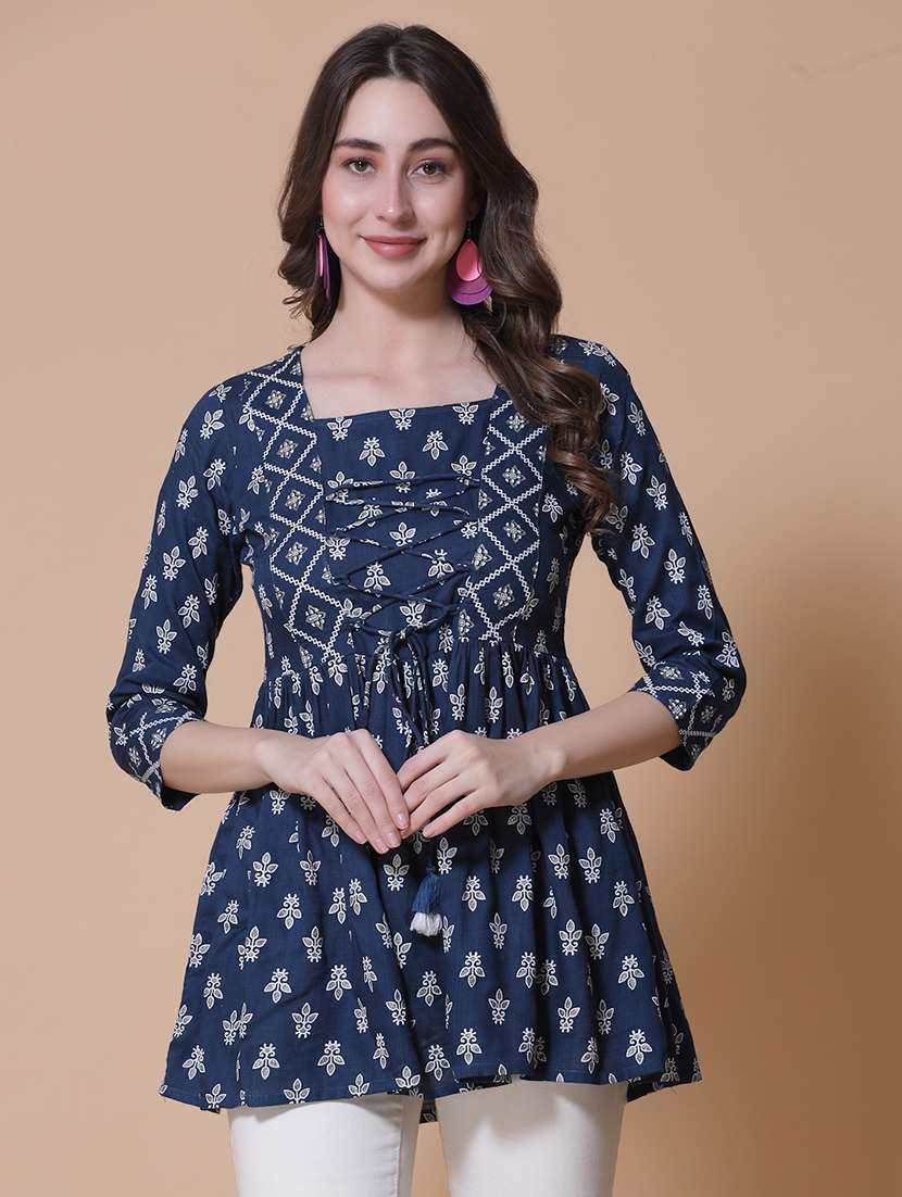 women printed three quarter sleeve flared kurti - 22036994 -  Zoom Image - 0