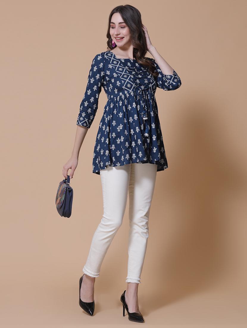 women printed three quarter sleeve flared kurti - 22036994 - Standard Image - 5