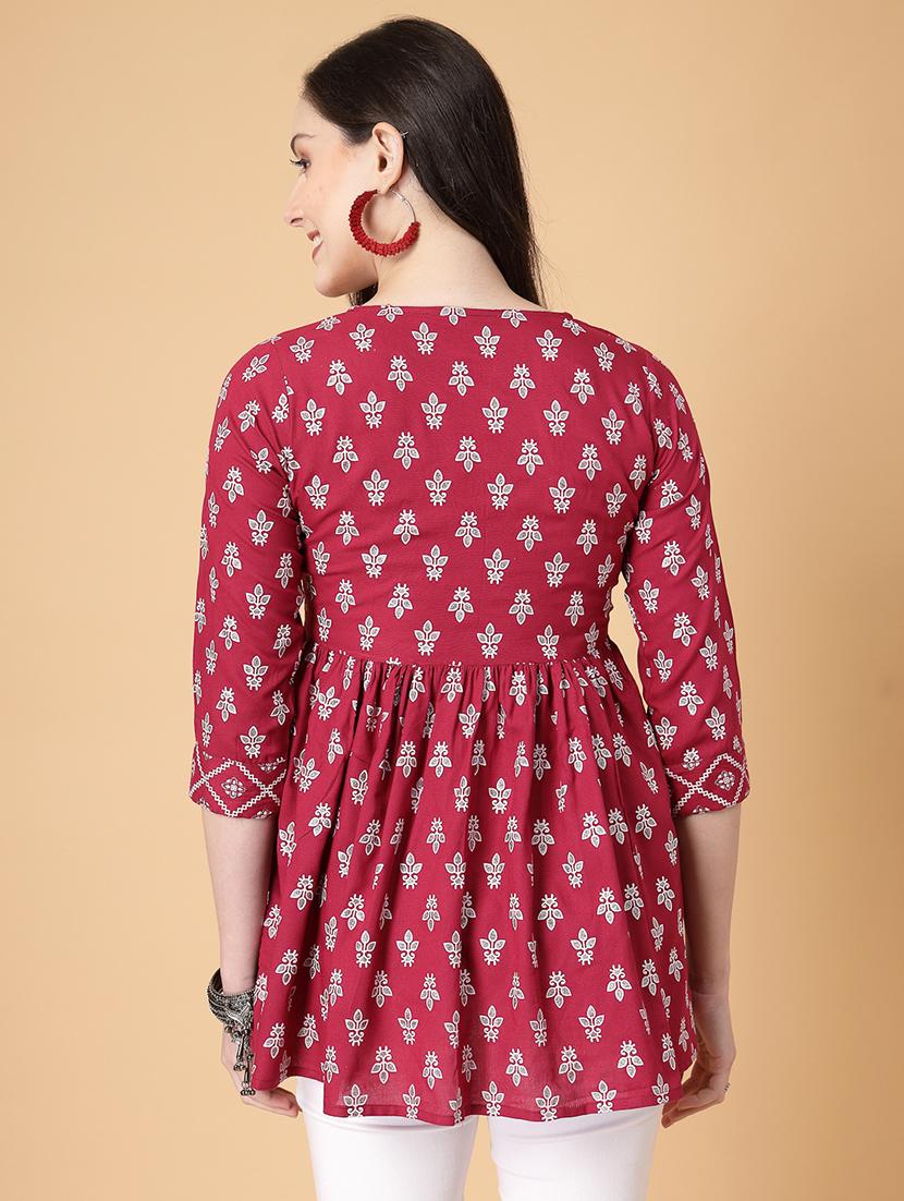 women printed three quarter sleeve flared kurti - 22036996 - Standard Image - 3
