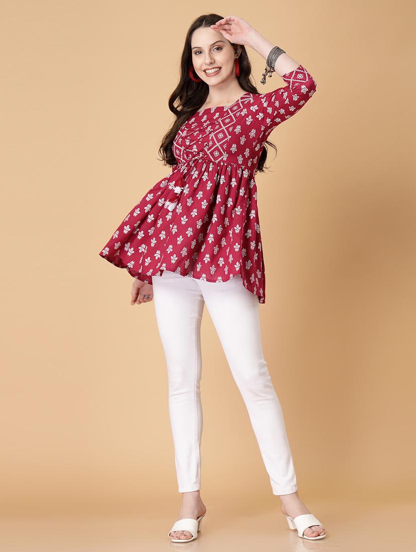 women printed three quarter sleeve flared kurti - 22036996 - Standard Image - 5