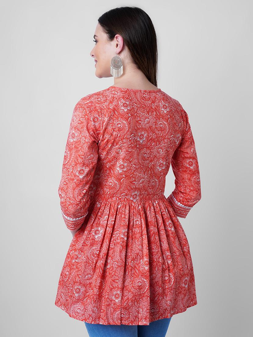 women printed three quarter sleeve flared kurti - 22036997 - Standard Image - 3