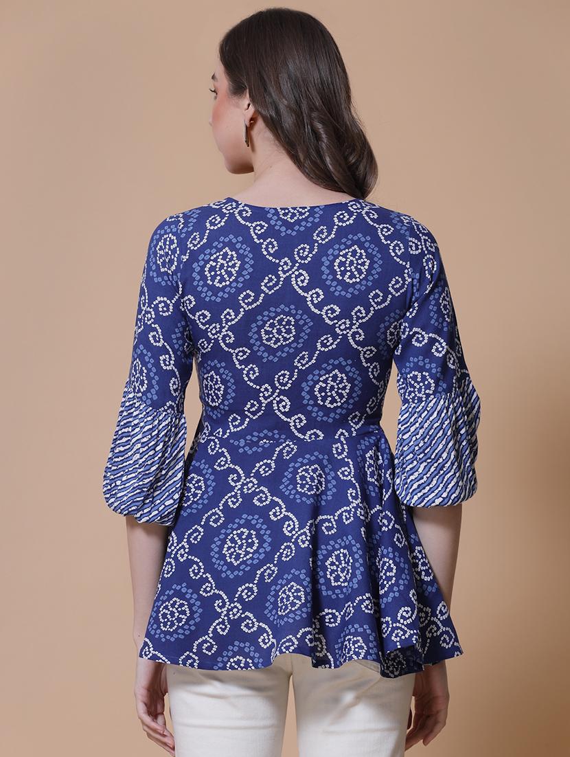 women printed three quarter sleeve flared kurti - 22036999 - Standard Image - 3