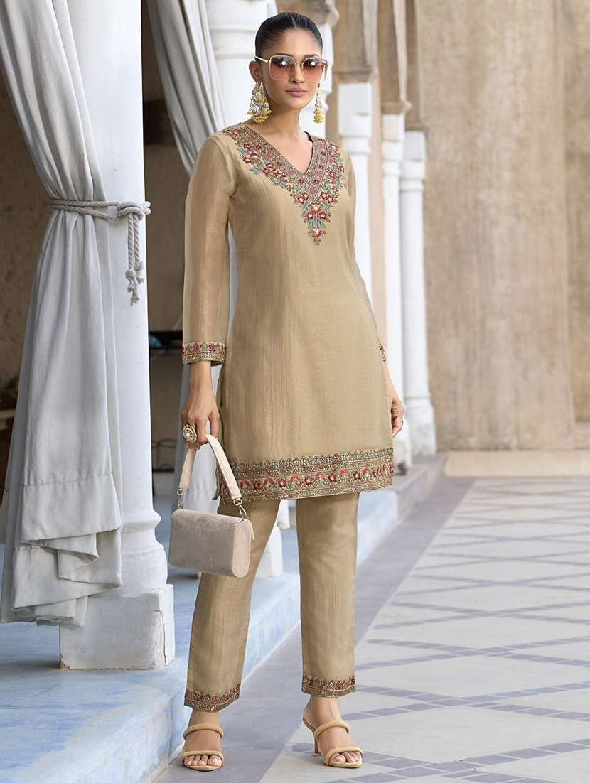 women embroidered long sleeve ethnic co-ord set